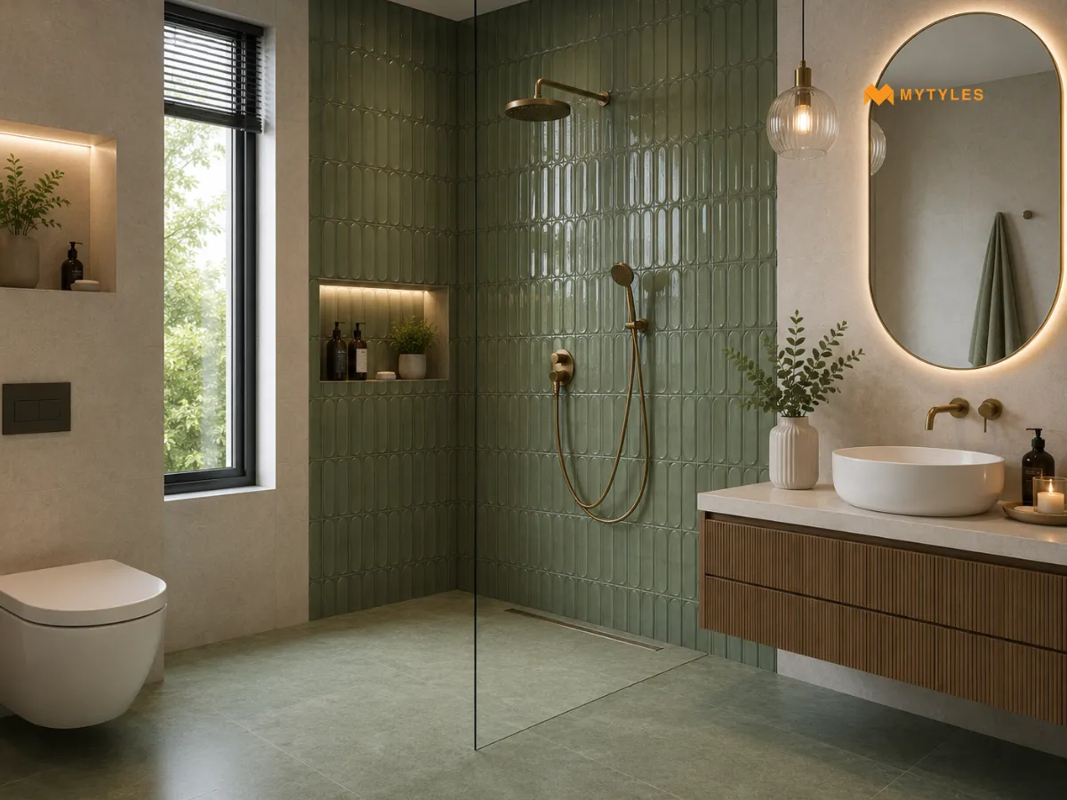 Matching Plain Matt Floors with Glossy Patterned Wall Tiles